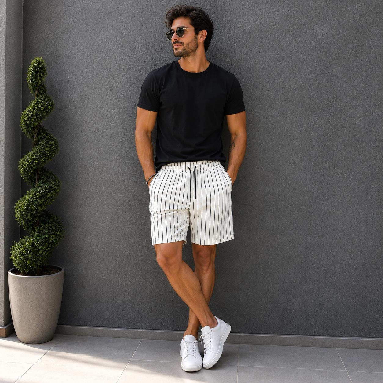 Men's Striped Casual Drawstring Shorts