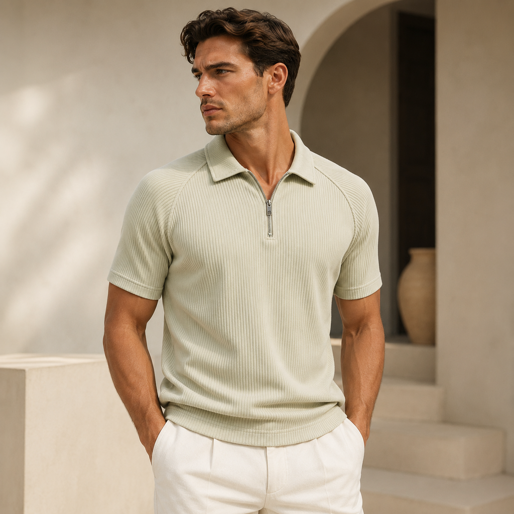 Ribbed Half-Zip Polo